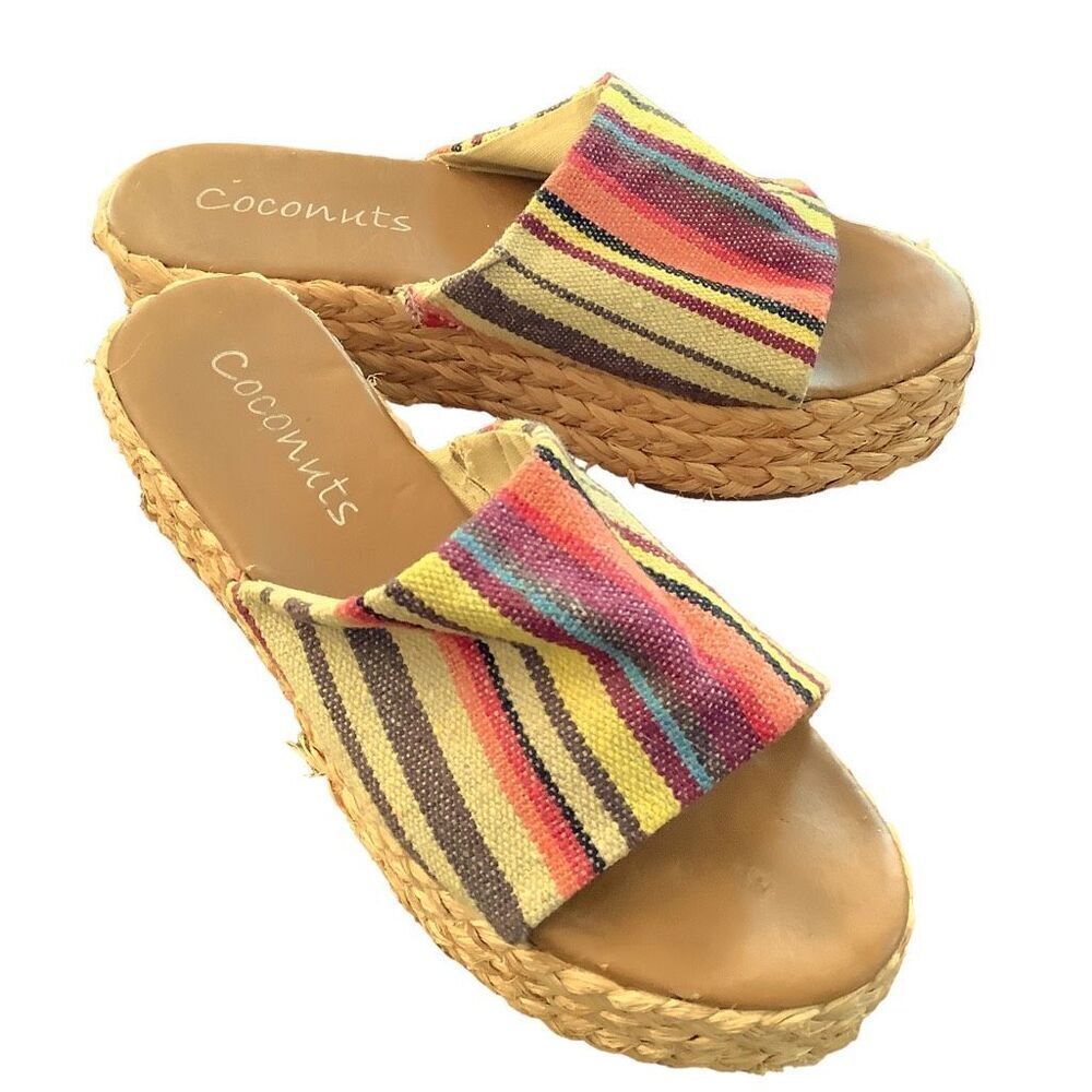 Coconuts Canvas Stripe Woven Platform Espadrille Mule Sandals Women’s Size 9